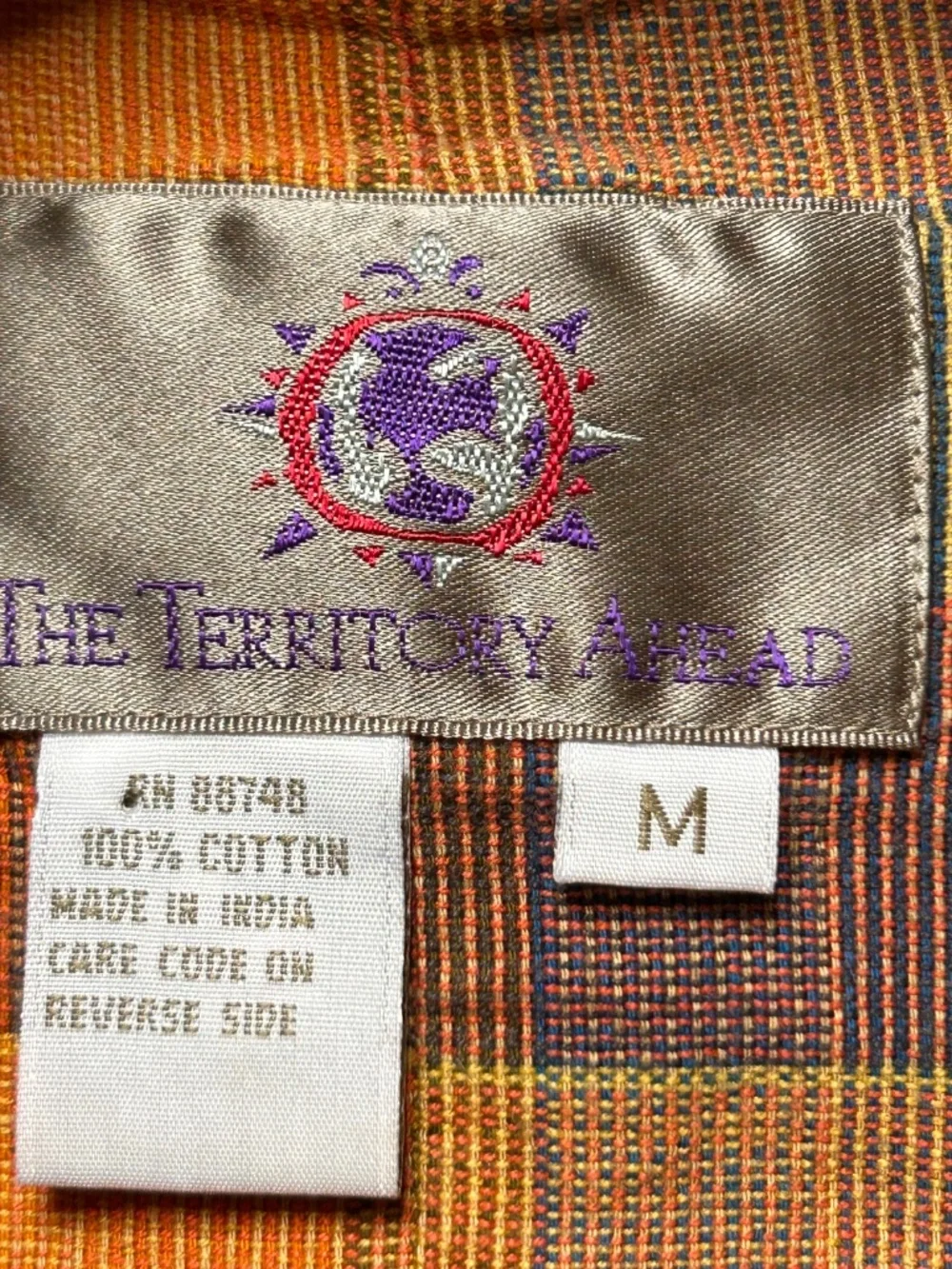 The Territory Ahead Shirt Mens M Plaid Textured Long Sleeve Orange Green - Picture 3 of 9